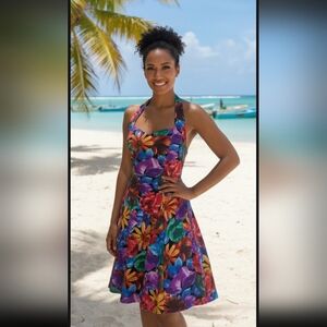 Vintage 90s floral halter dress Large